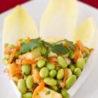 Edamame with Miso Dressing on Endive Leaves